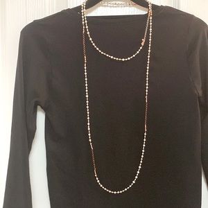 Silpada .925 sterling silver, copper, pearl magnificent mile 60” necklace.